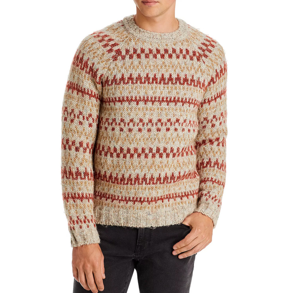 A.P.C. Leonhard Crewneck Geometric Print Sweater Brown Size XL